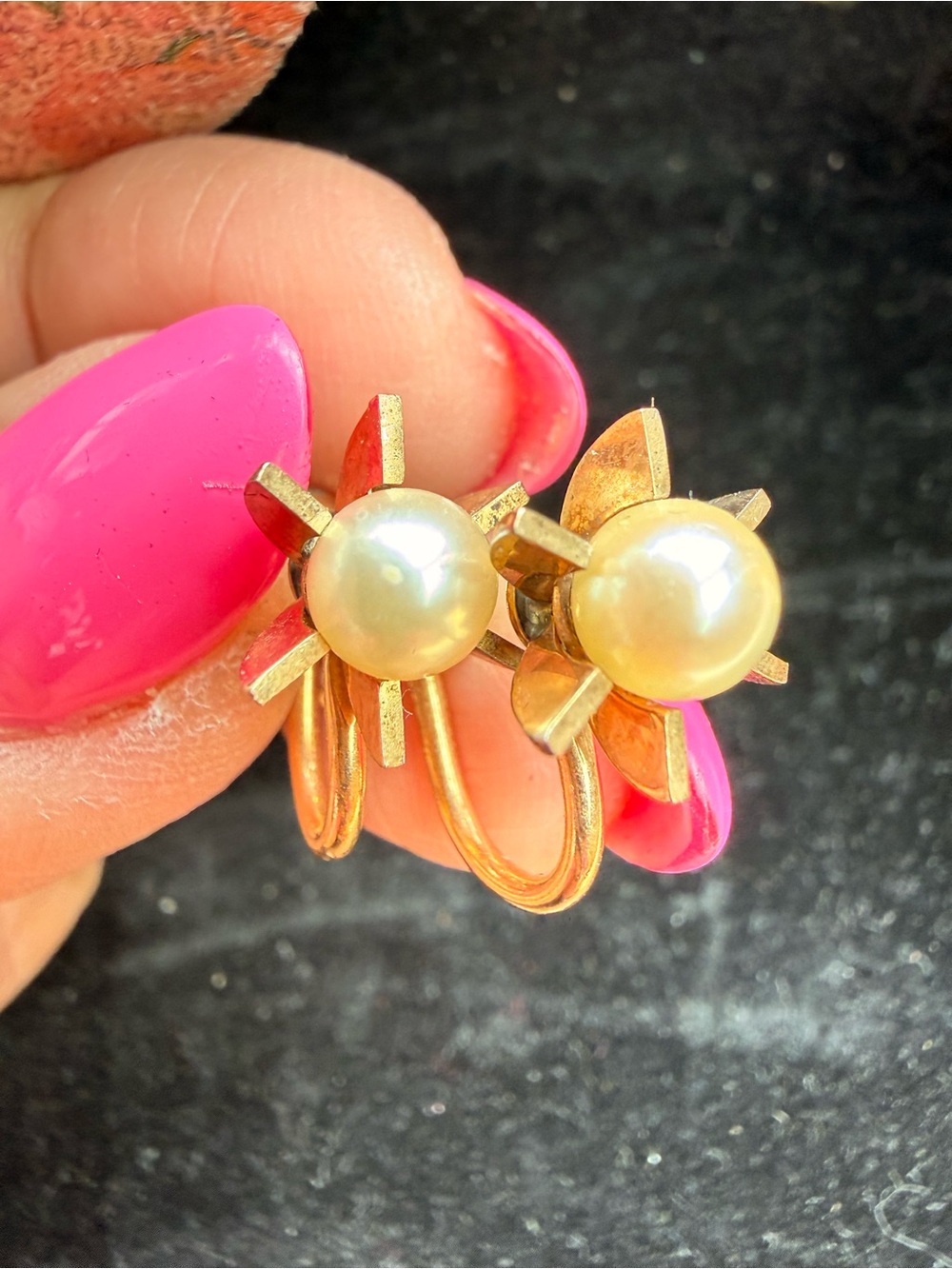 Vintage Antique Gold tone Pearl Star Stud Earrings - Classic Women's Jewelry